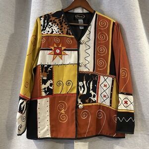 Alex Kim Jacket Blazer Women's Size Small Embroidered Patched Art To‎ Wear Retro
